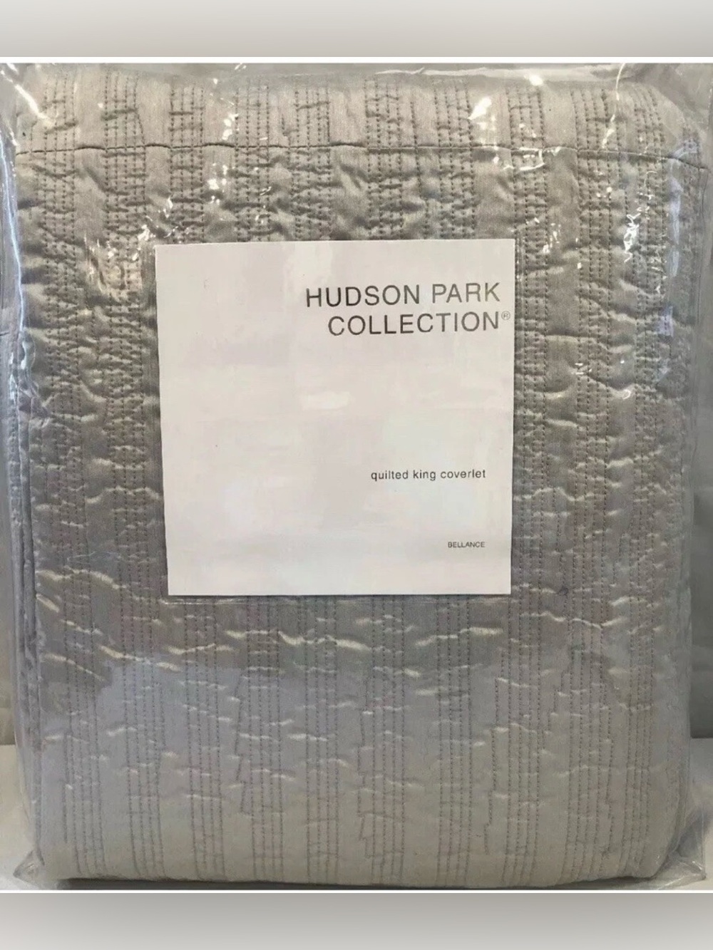 Hudson Park Bellance KING Quilted Coverlet Silver Pre-owned Good Condition